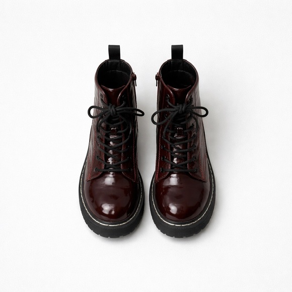 Women's Burgundy Patent Leather Lace Combat Boots 8.5 Sincerely Jules Harley